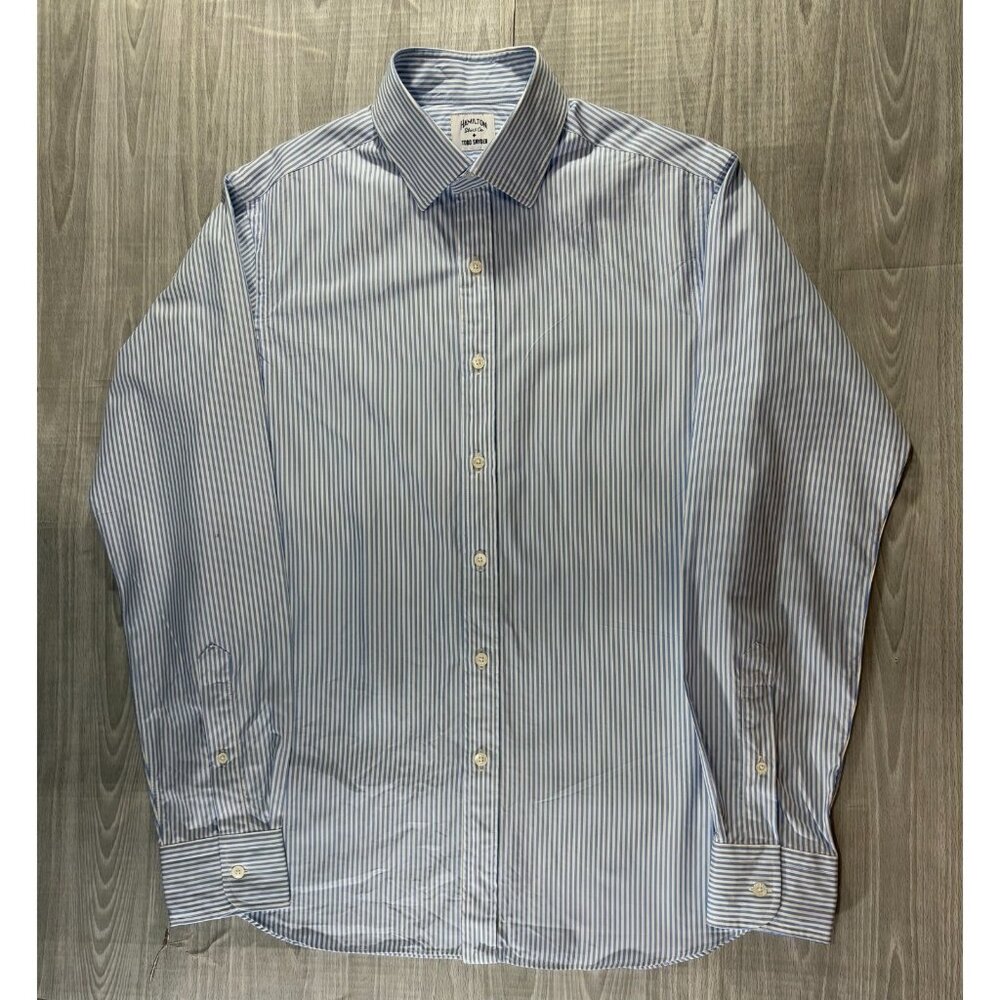 Hamilton Shirt Co. x Todd Snyder Dress Shirt sz M striped blue white NWOT *stain
